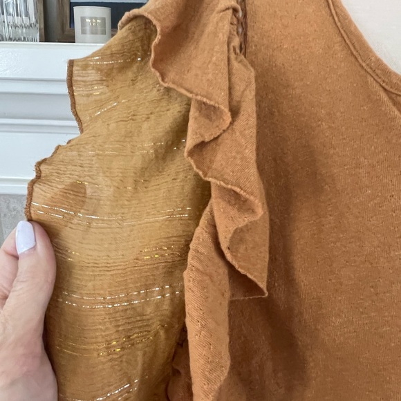 ANTHROPOLOGIE NEW Caroline babydoll flatter sleeve top in honey brown - Picture 3 of 14